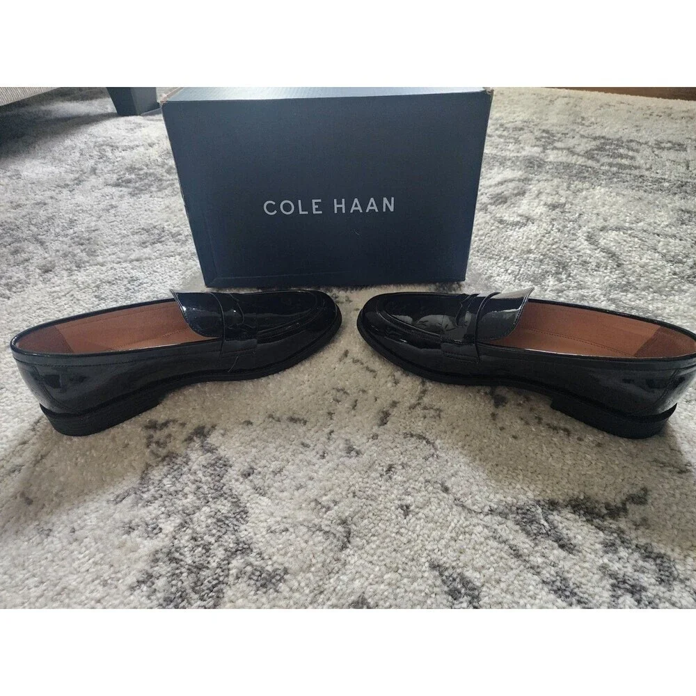 New Womens Cole Haan Black Patent Haverhill Penny Loafers Shoes Size 7B